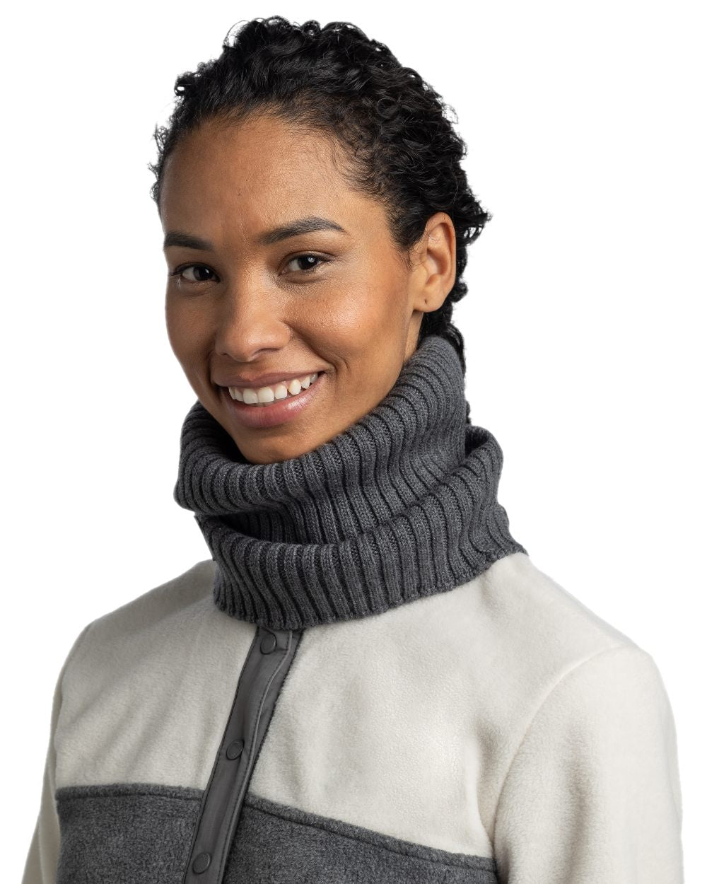 Heather Grey Coloured Buff Norval Merino Wool Knitted Neck Warmer on white background #colour_heather-grey