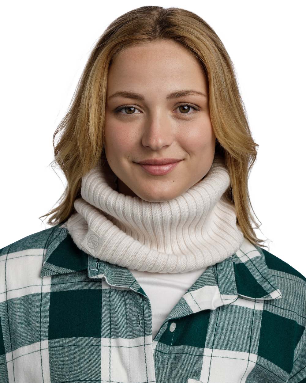 Ice Coloured Buff Norval Merino Wool Knitted Neck Warmer on white background #colour_ice