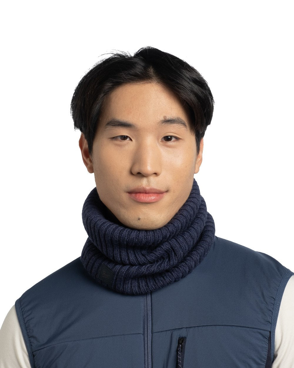 Midnight Blue coloured Buff Norval Merino Wool Knitted Neck Warmer on white background #colour_midnight-blue