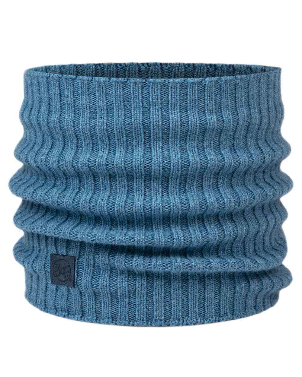 Water Coloured Buff Norval Merino Wool Knitted Neck Warmer on white background #colour_water