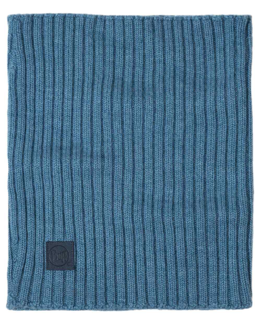 Water Coloured Buff Norval Merino Wool Knitted Neck Warmer on white background #colour_water