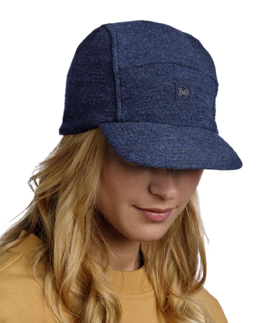 Navy Coloured Buff Pack Merino Fleece Cap on white background #colour_navy