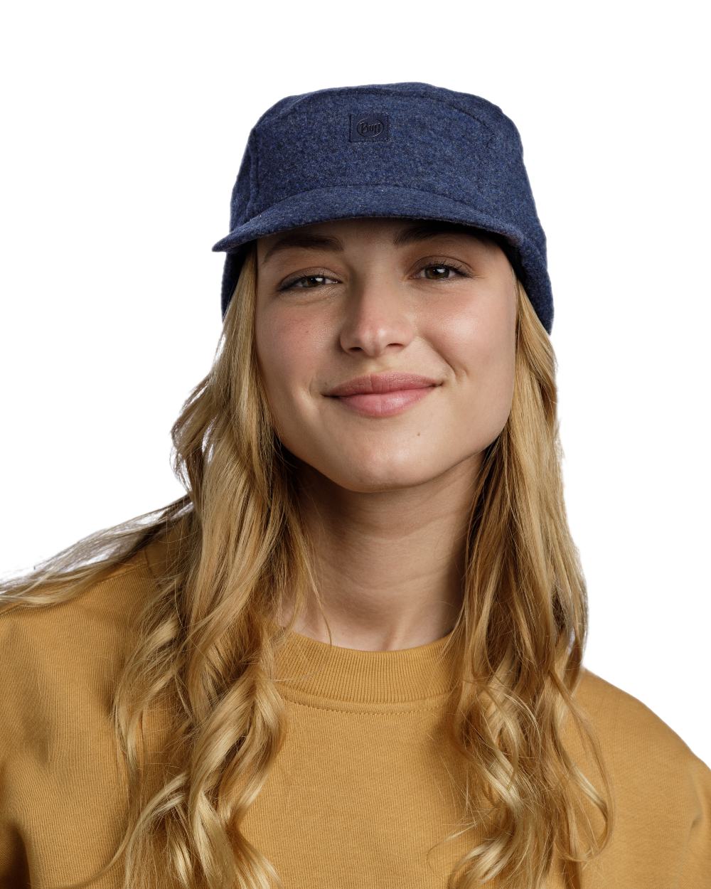 Navy Coloured Buff Pack Merino Fleece Cap on white background #colour_navy
