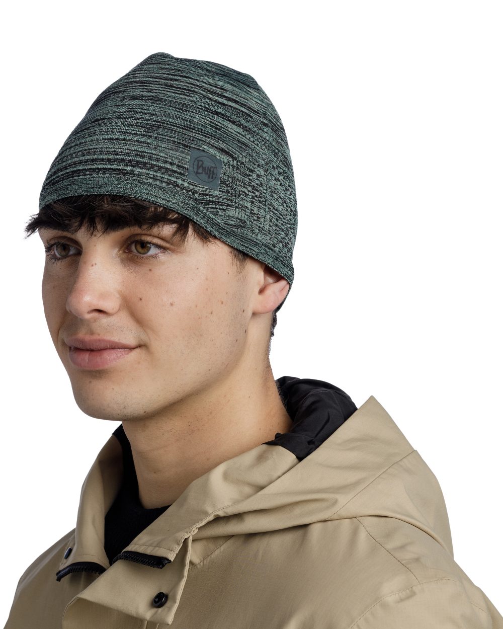 Jade Coloured Buff Reflective DryFlx Pro Beanie on white background #colour_jade