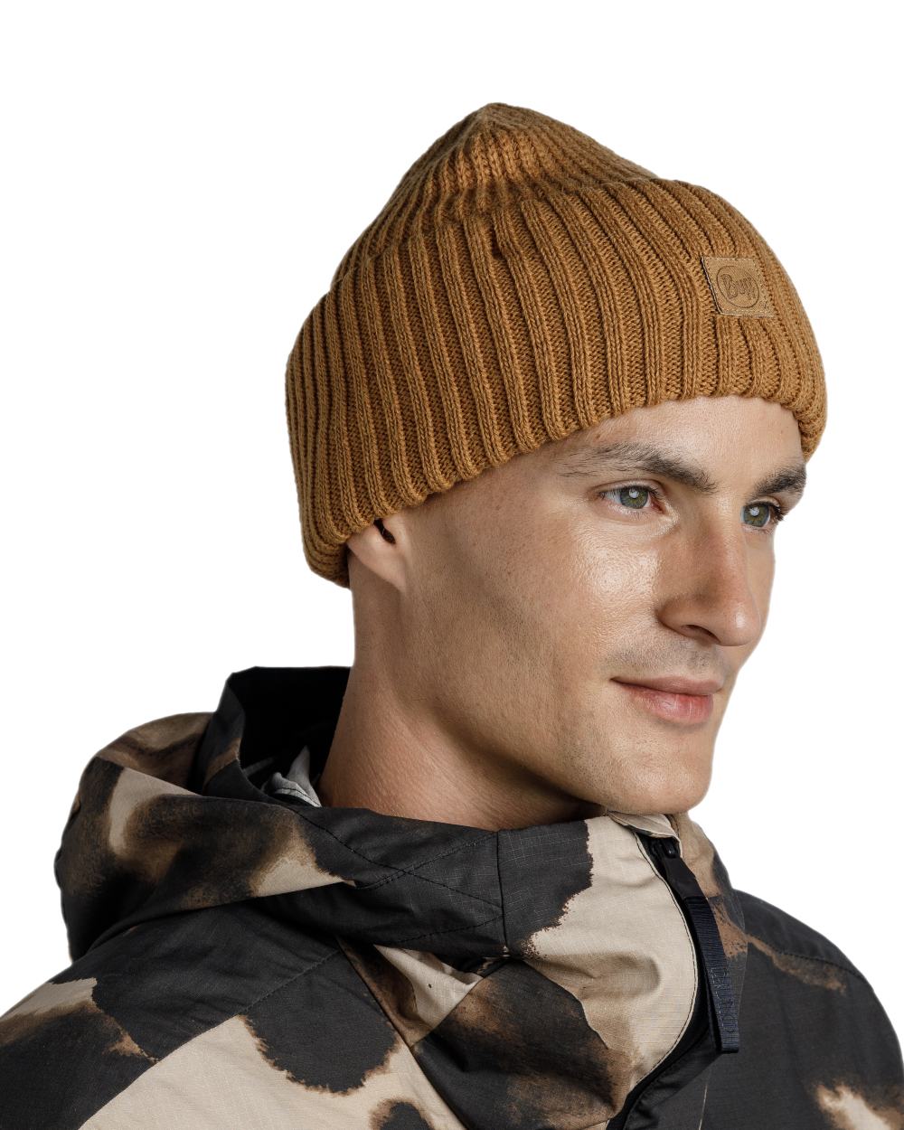 Copper Coloured Buff Rutger Knitted Beanie on white background #colour_copper