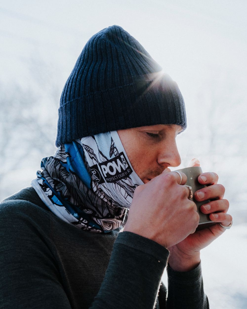 Midnight Coloured Buff Rutger Knitted Beanie on sky background #colour_midnight