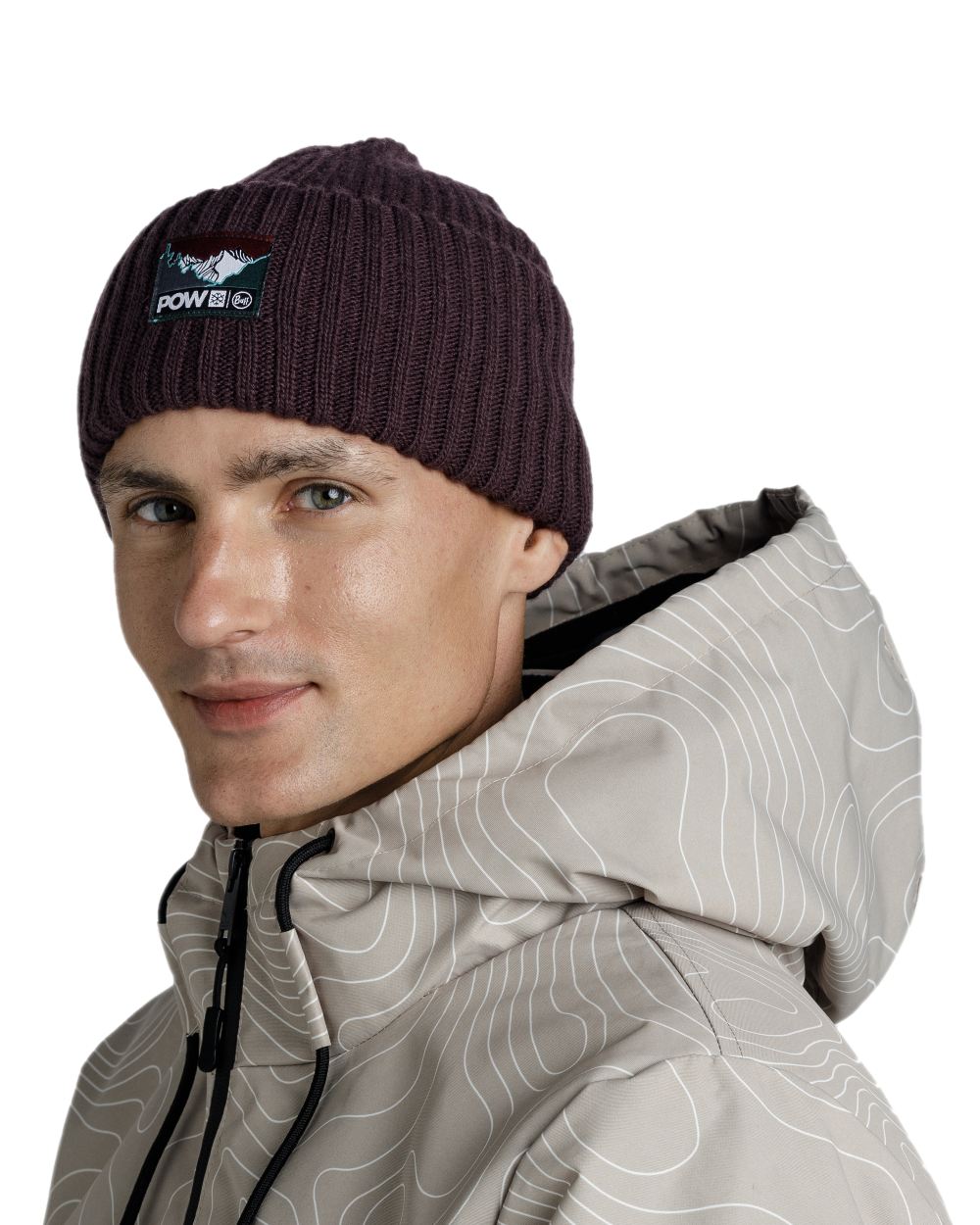 Purple Coloured Buff Rutger Pow Shadow Knitted Beanie on white background #colour_purple