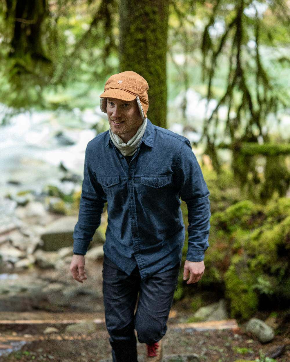 Copper Coloured Buff Simu Fall Line Cap on lake background #colour_copper