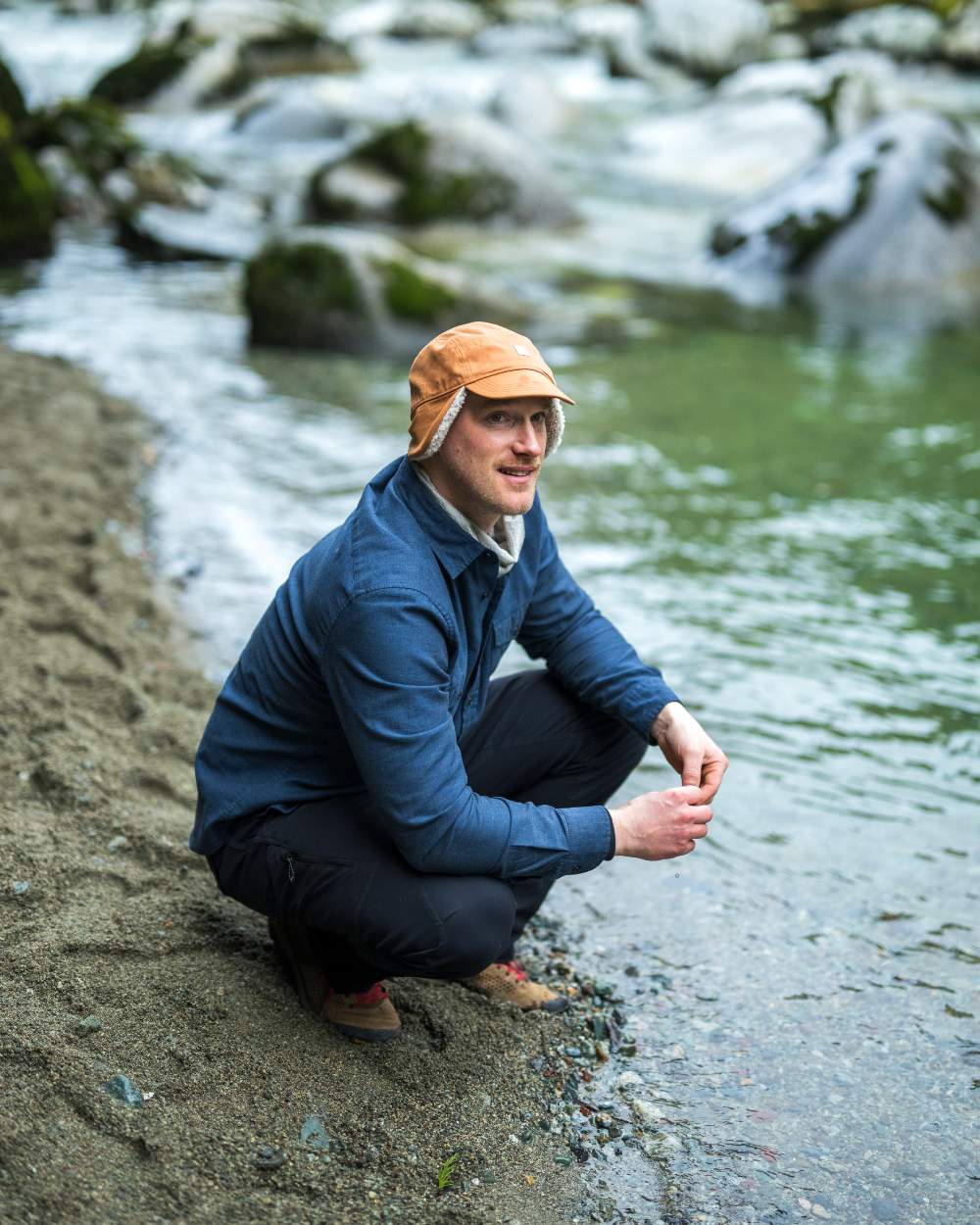 Copper Coloured Buff Simu Fall Line Cap on lake background #colour_copper