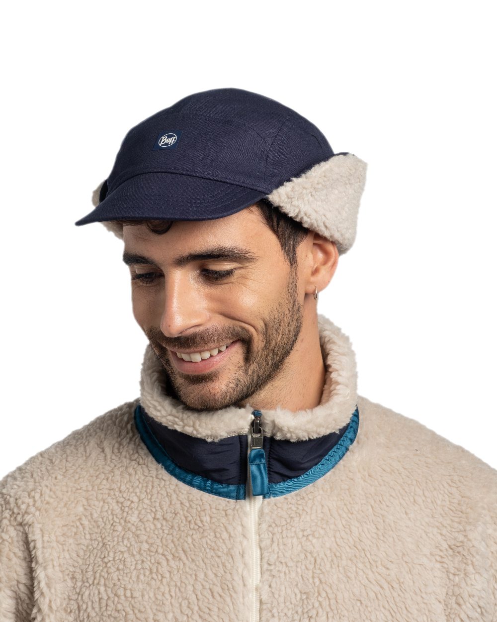 Navy Coloured Buff Simu Fall Line Cap on white background #colour_navy