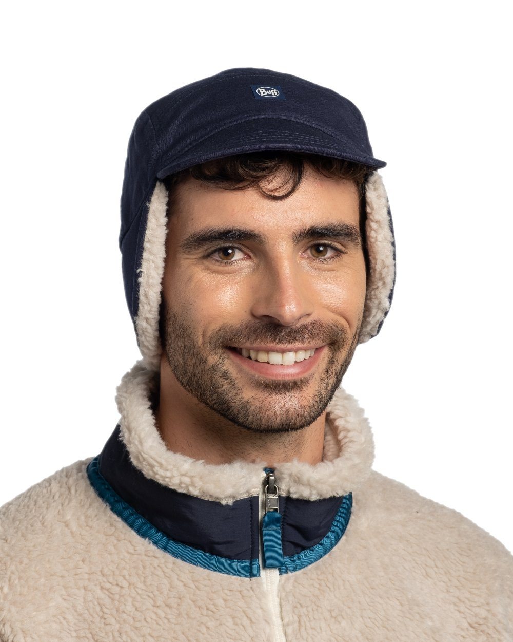 Navy Coloured Buff Simu Fall Line Cap on white background #colour_navy