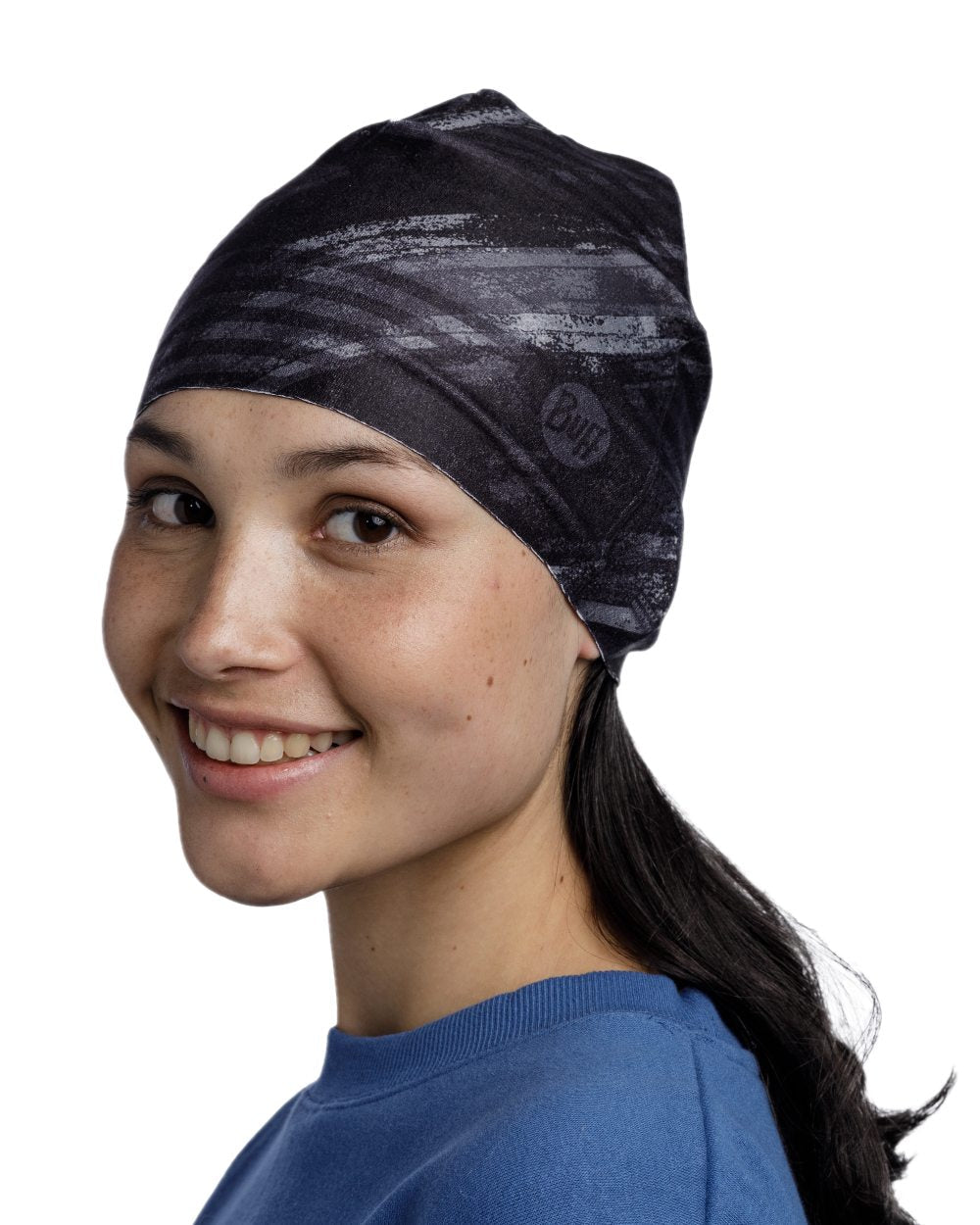 Bardeen Black Coloured Buff Thermonet Beanie on white background #colour_bardeen-black