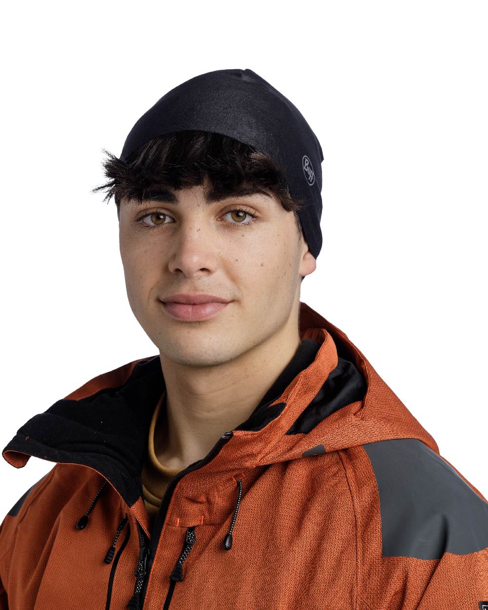 Black Coloured Buff Thermonet Beanie on white background #colour_black
