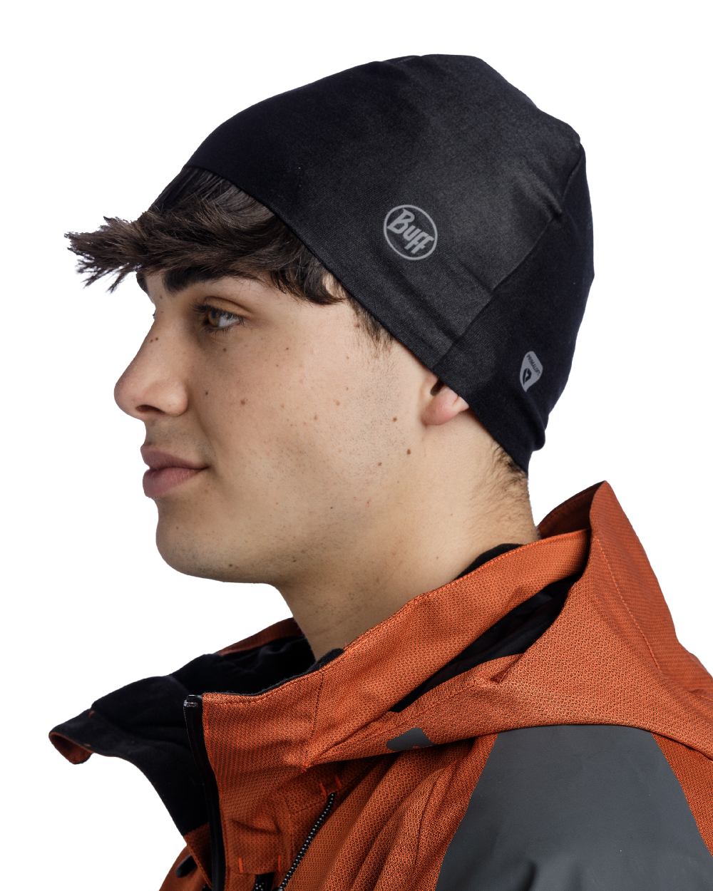 Black Coloured Buff Thermonet Beanie on white background #colour_black