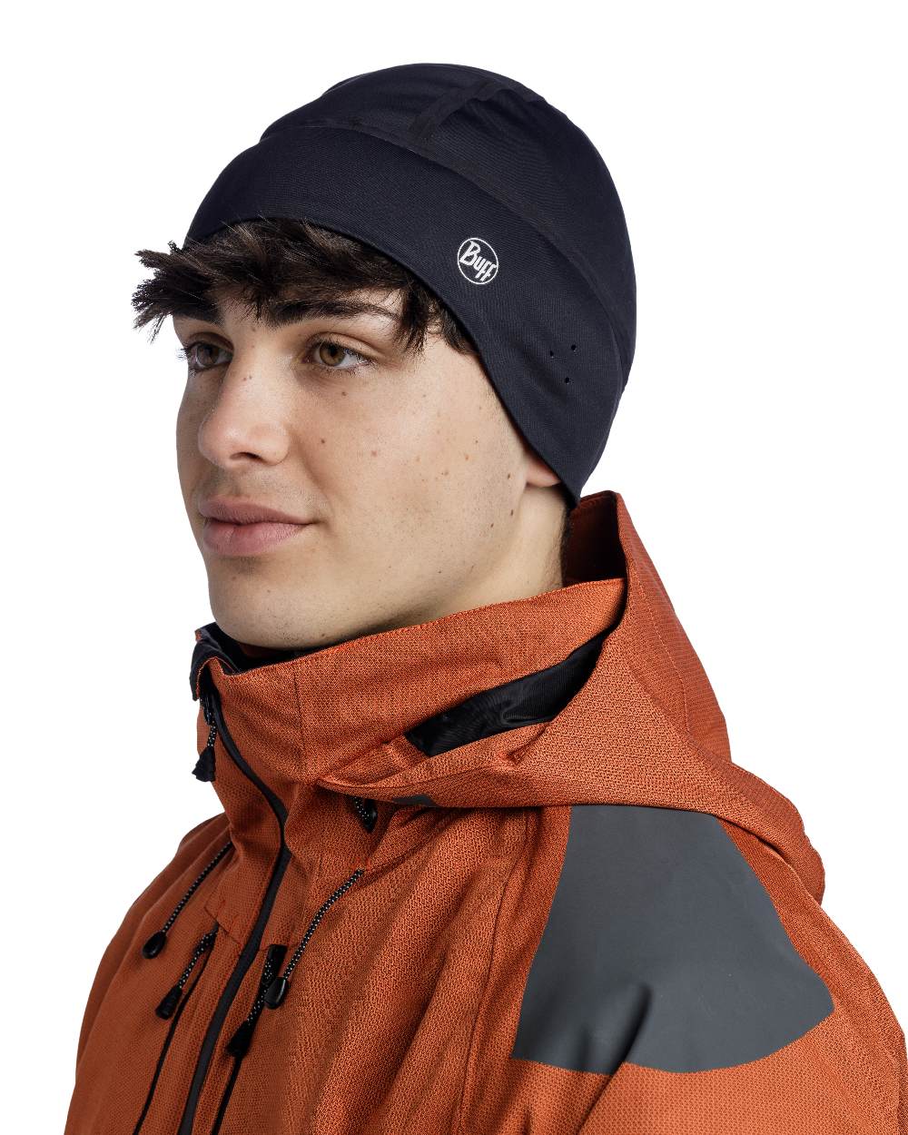 Black Coloured Buff Windproof Beanie on white background #colour_black