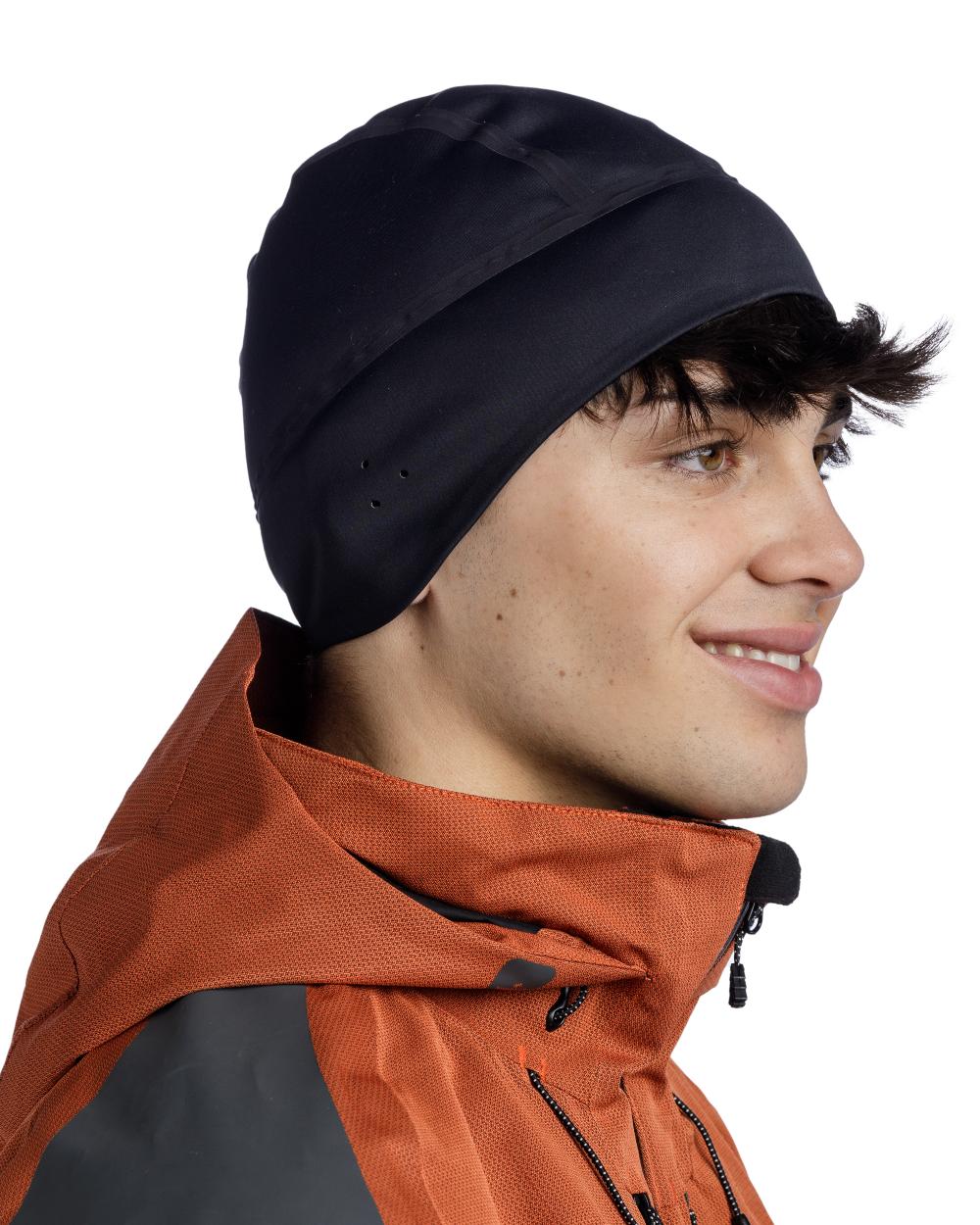Black Coloured Buff Windproof Beanie on white background #colour_black