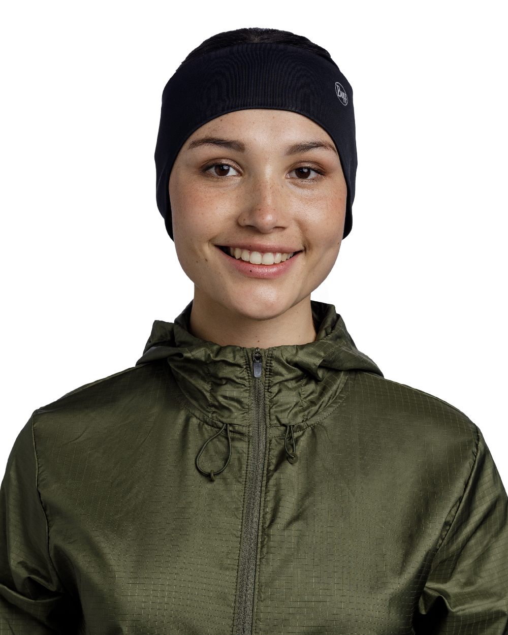 Black Coloured Buff Windproof Headband on white background #colour_black