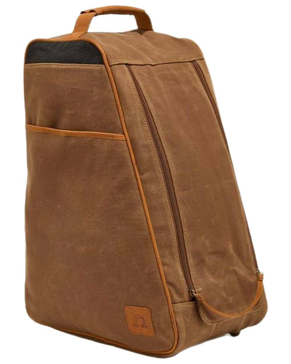 Field Tan Coloured Chatham Waxed Canvas And Leather Bootbag on white background #colour_field-tan