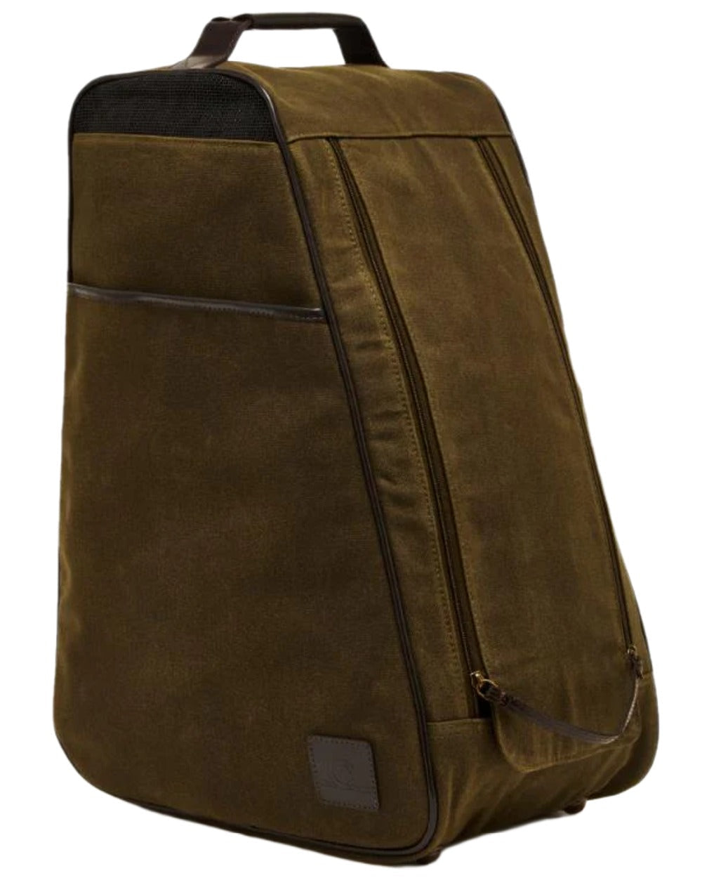 Green Dark Brown Coloured Chatham Waxed Canvas And Leather Bootbag on white background #colour_green-dark-brown