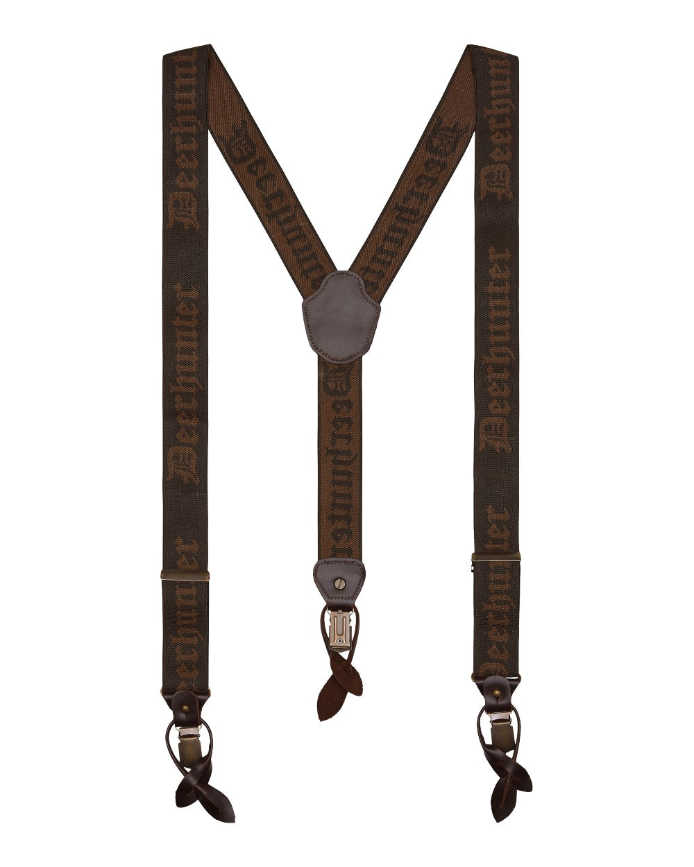 Walnut coloured Combi Braces, Buttons and Clips on white background #colour_walnut