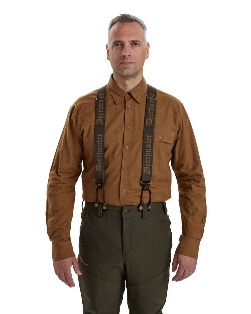 Walnut coloured Combi Braces, Buttons and Clips on white background #colour_walnut