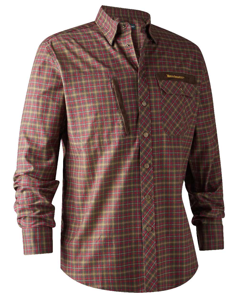 Red Check coloured Deerhunter Aiden Shirt on white background #colour_red-check