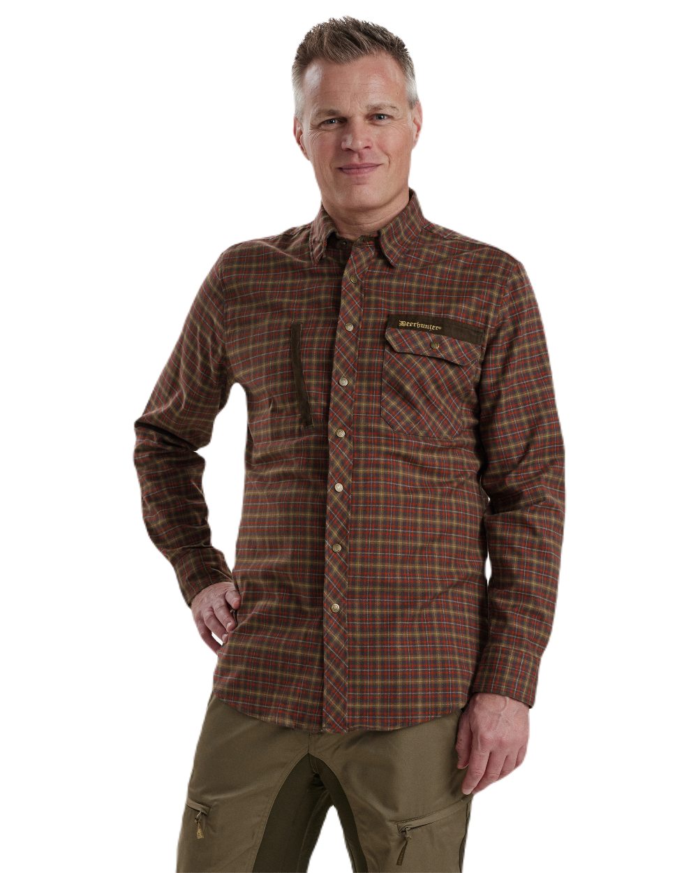 Red Check coloured Deerhunter Aiden Shirt on white background #colour_red-check