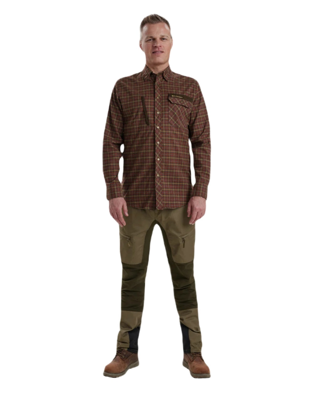 Red Check coloured Deerhunter Aiden Shirt on white background #colour_red-check