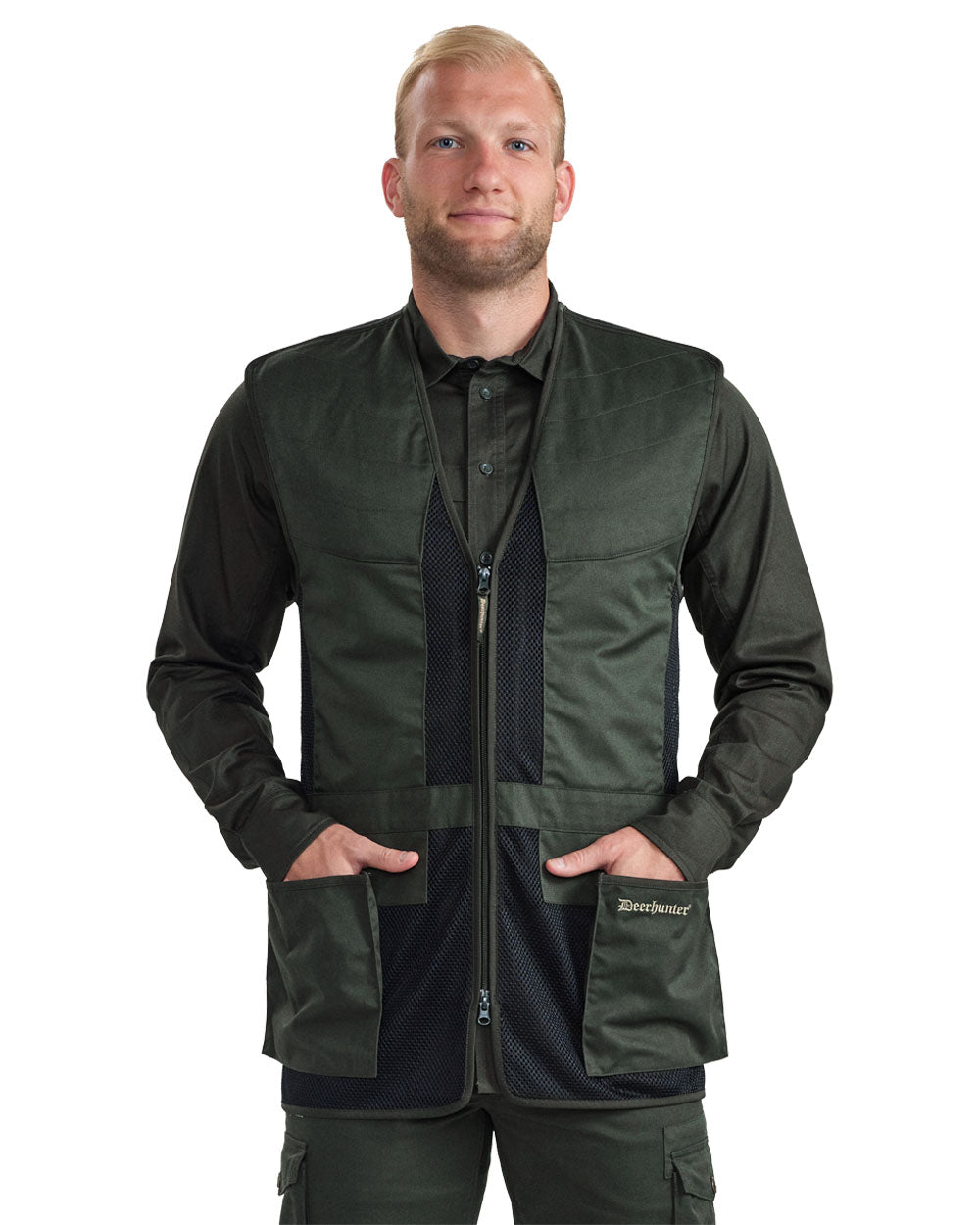 Timber coloured Deerhunter Atlas Mesh Shooting Waistcoat on White background #colour_timber