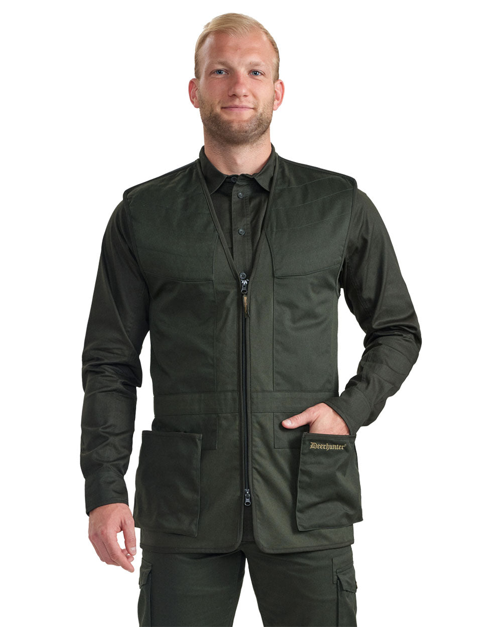 Timber coloured Deerhunter Atlas Shooting Waistcoat on White background #colour_timber