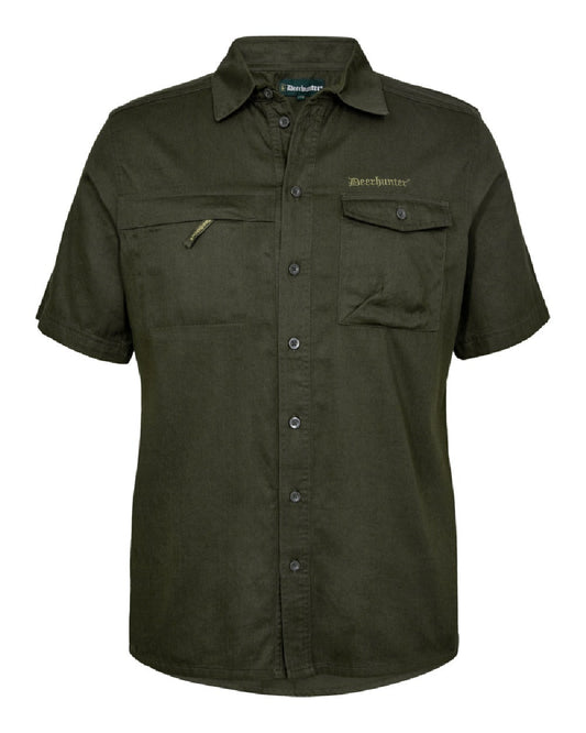 Timber coloured Deerhunter Atlas Short Sleeve Shirt on White background #colour_timber