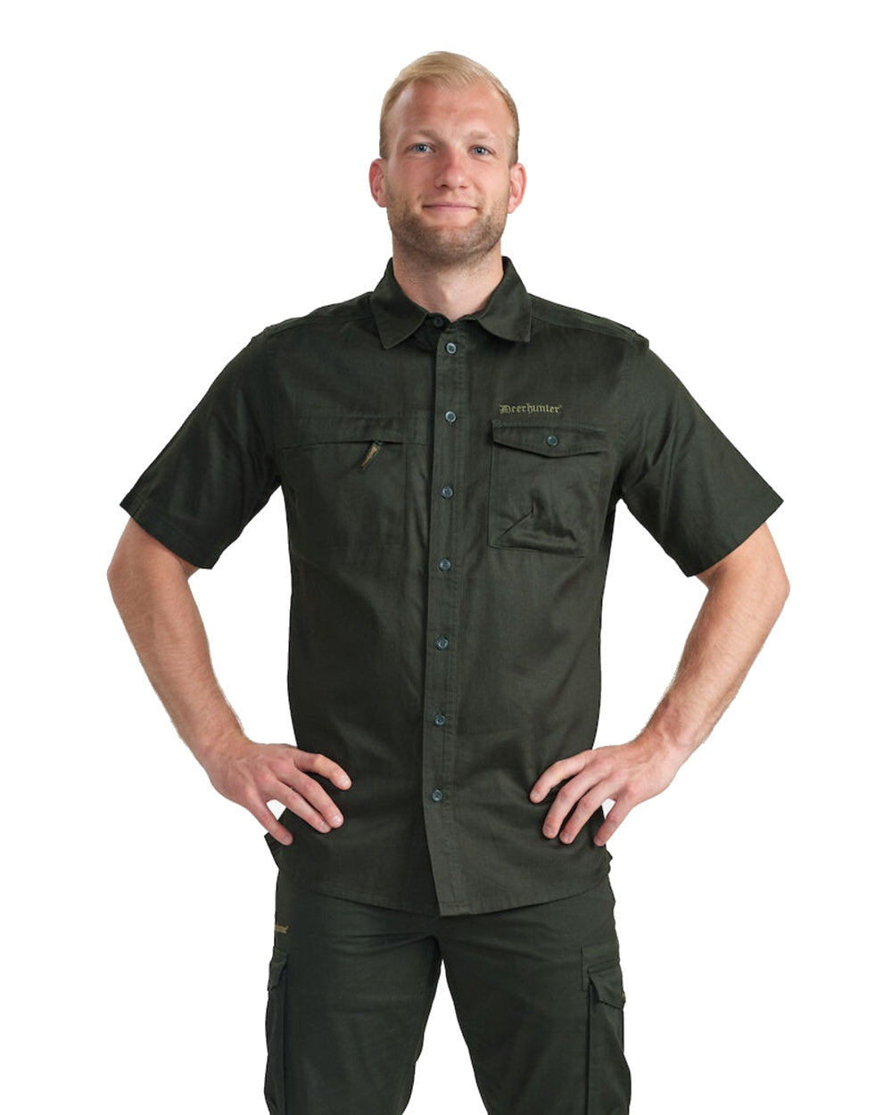 Timber coloured Deerhunter Atlas Short Sleeve Shirt on White background #colour_timber