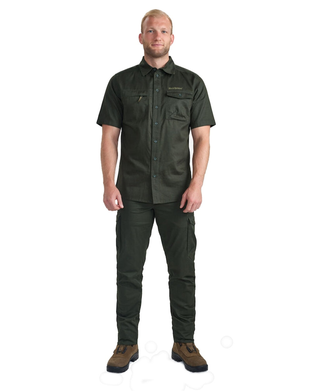 Timber coloured Deerhunter Atlas Short Sleeve Shirt on White background #colour_timber