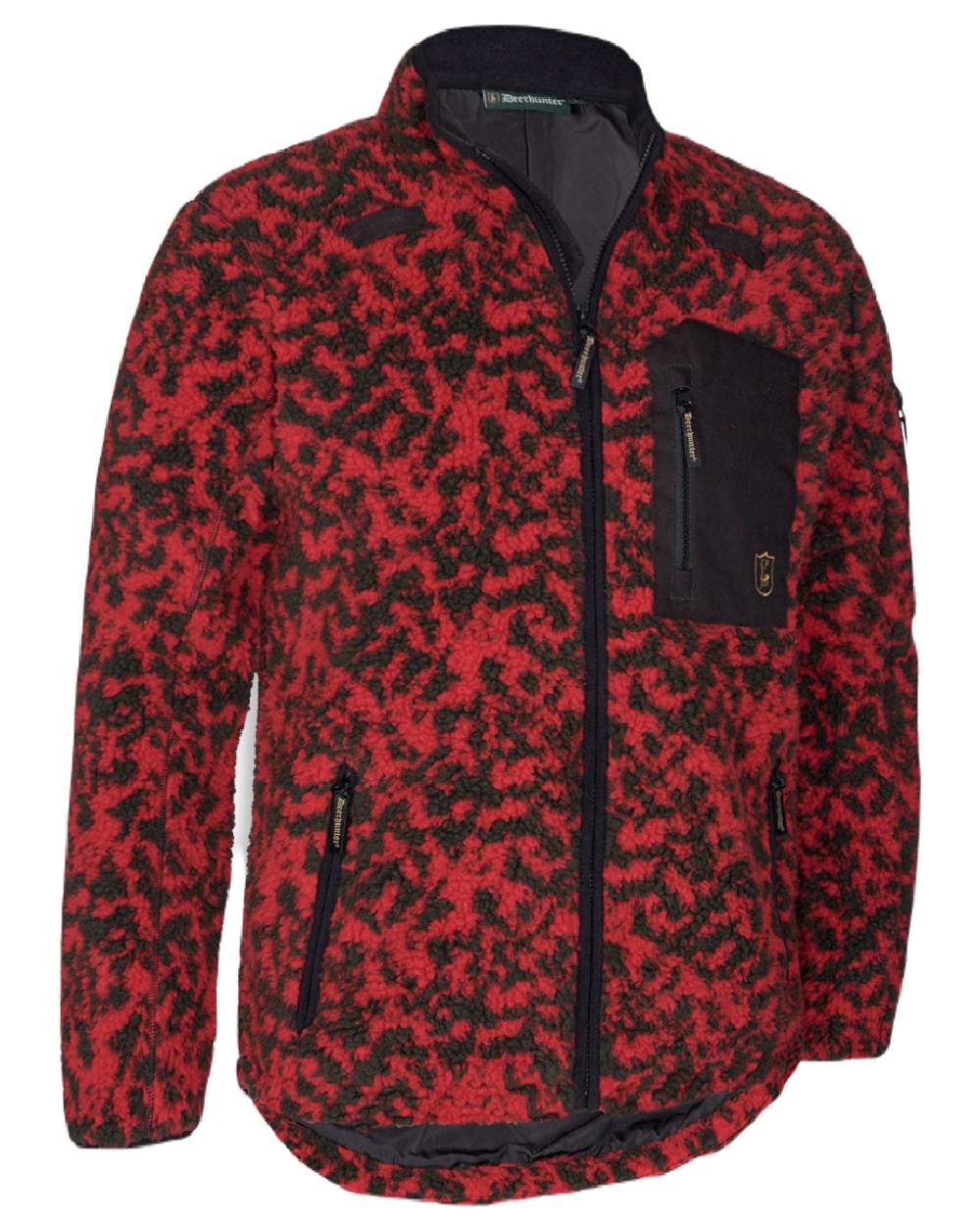 Red Camou coloured Deerhunter Camou Fibre Pile Fleece Jacket on white background #colour_red-camou