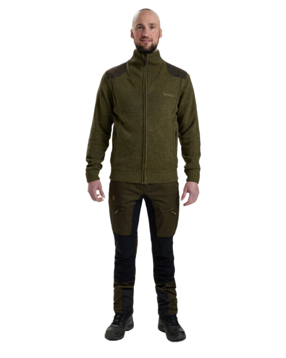 Cypress coloured Deerhunter Carlisle Knit Cardigan With Stormliner on white background #colour_cypress