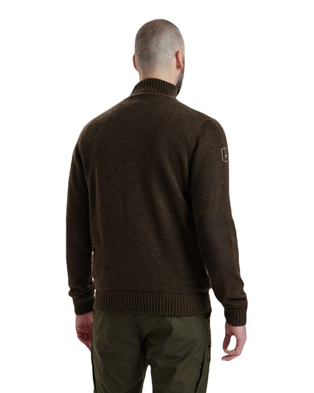 Dark Elm Melange coloured Deerhunter Carlisle Knit Cardigan With Stormliner on white background #colour_dark-elm