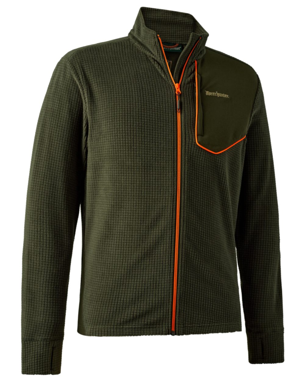 Forest Green coloured Deerhunter Chamois Full Zip Fleece Jacket on white background #colour_forest-green