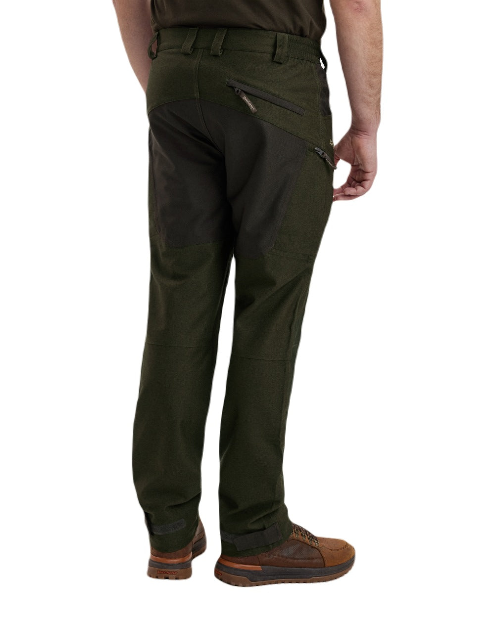 Olive Night Melange coloured Deerhunter Chasse Trousers on white background #colour_olive-night-melange