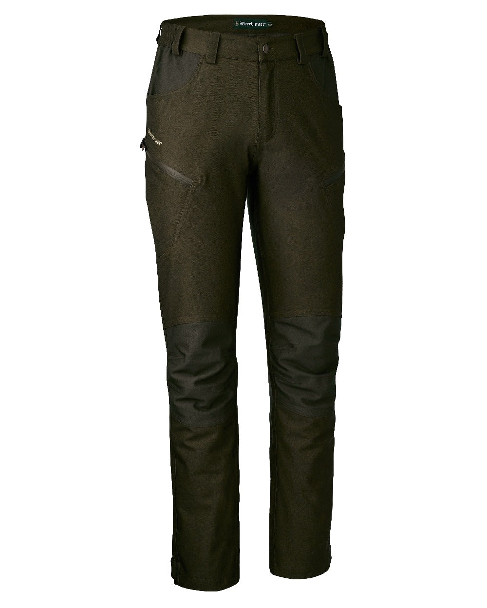 Olive Night Melange coloured Deerhunter Chasse Trousers on white background #colour_olive-night-melange