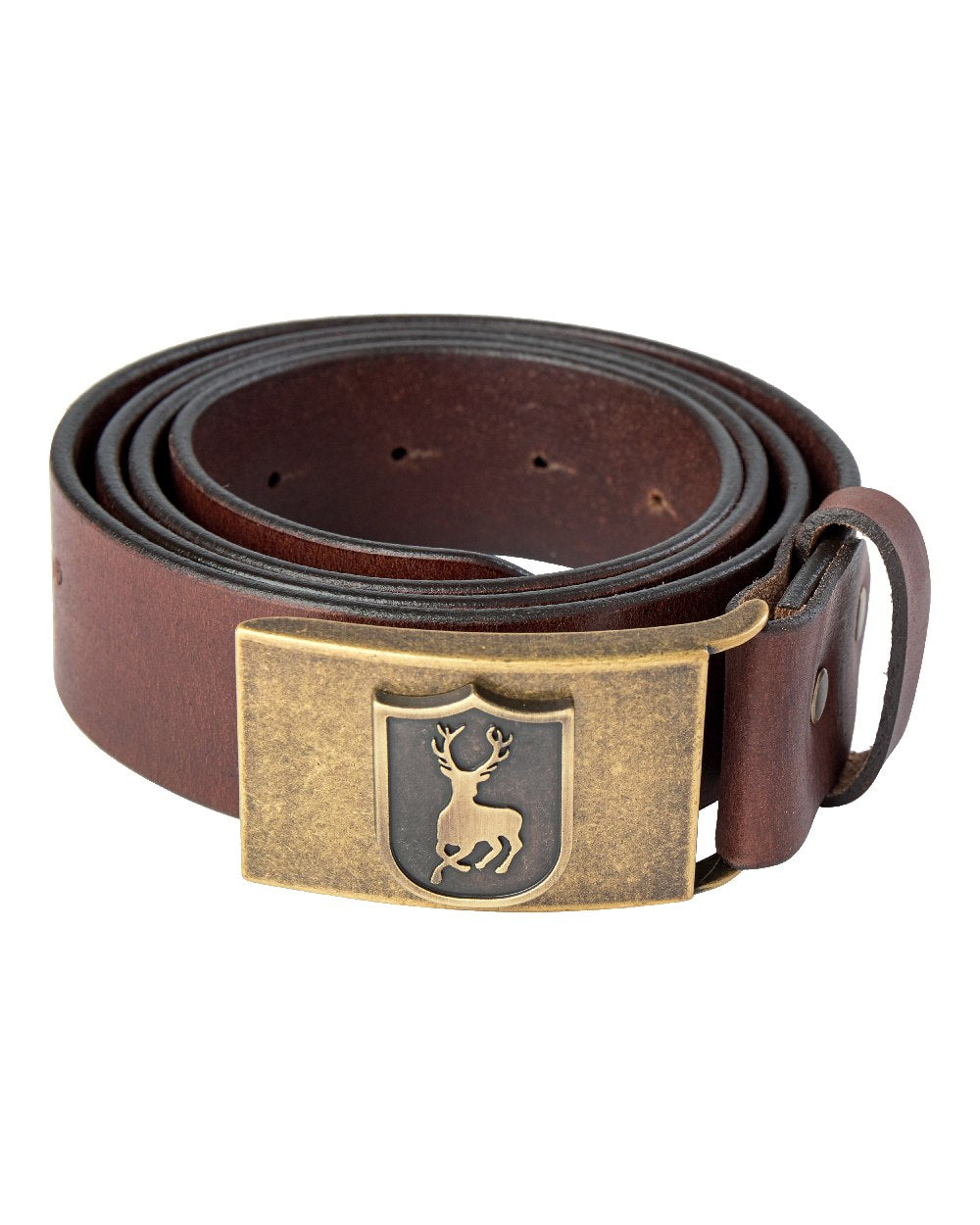 Cognac Brown coloured Deerhunter Deer Buckle Leather Belt on white background #colour_cognac-brown