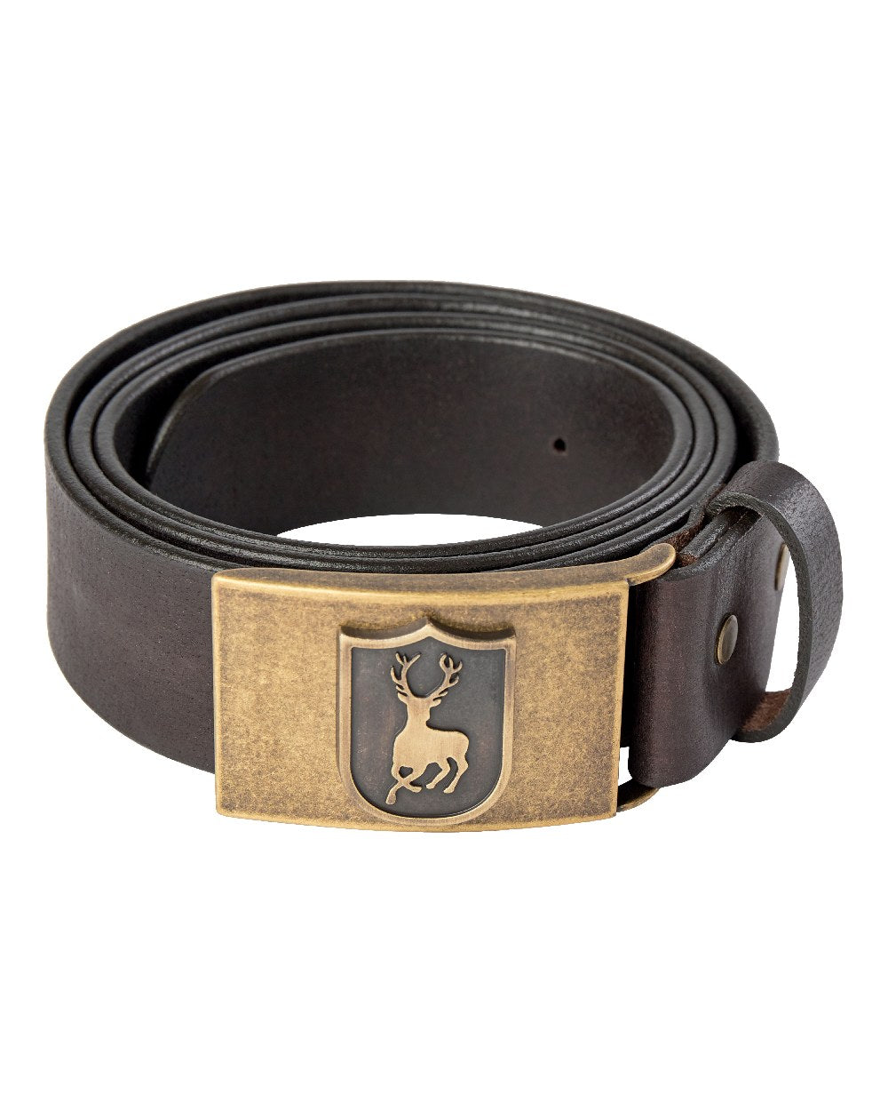 Dark Brown coloured Deerhunter Deer Buckle Leather Belt on white background #colour_dark-brown