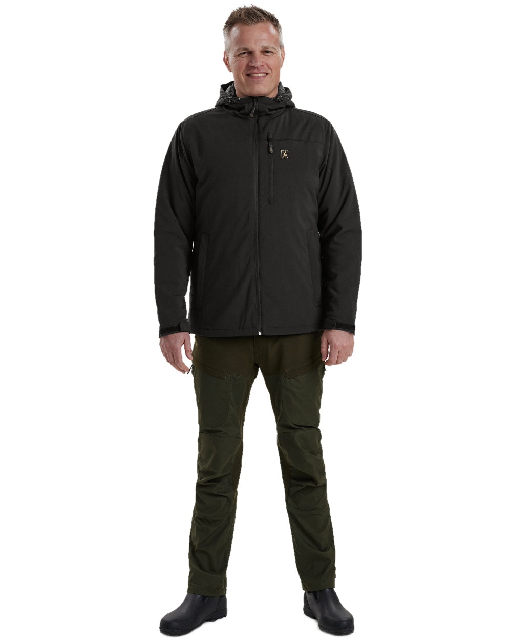 Black coloured Deerhunter Denver Winter Jacket on white background #colour_black