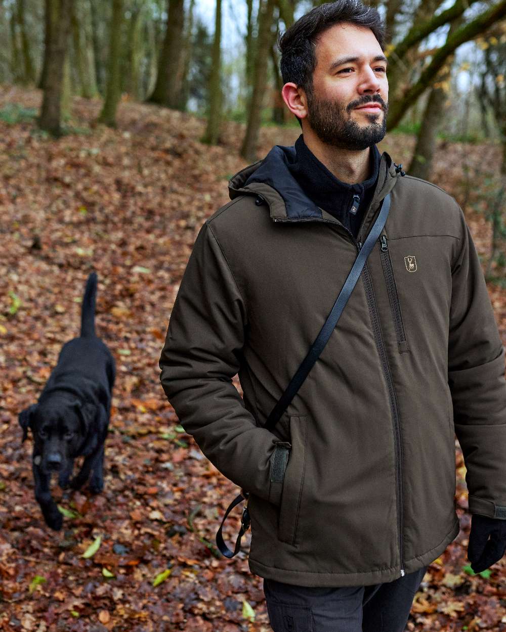 Timber coloured Deerhunter Denver Winter Jacket on forest background #colour_timber