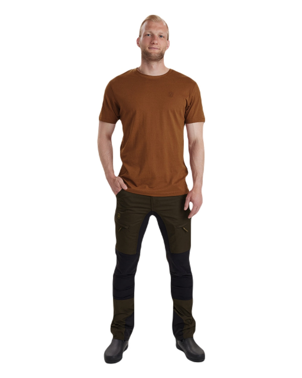 Burnt Orange coloured Deerhunter Easton T-Shirt on white background #colour_burnt-orange
