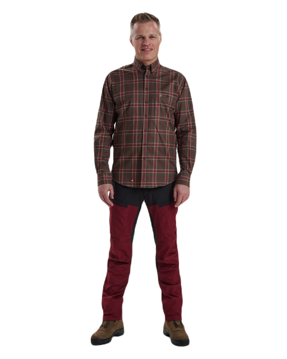 Green Check coloured Deerhunter Eli Shirt on white background #colour_green-check