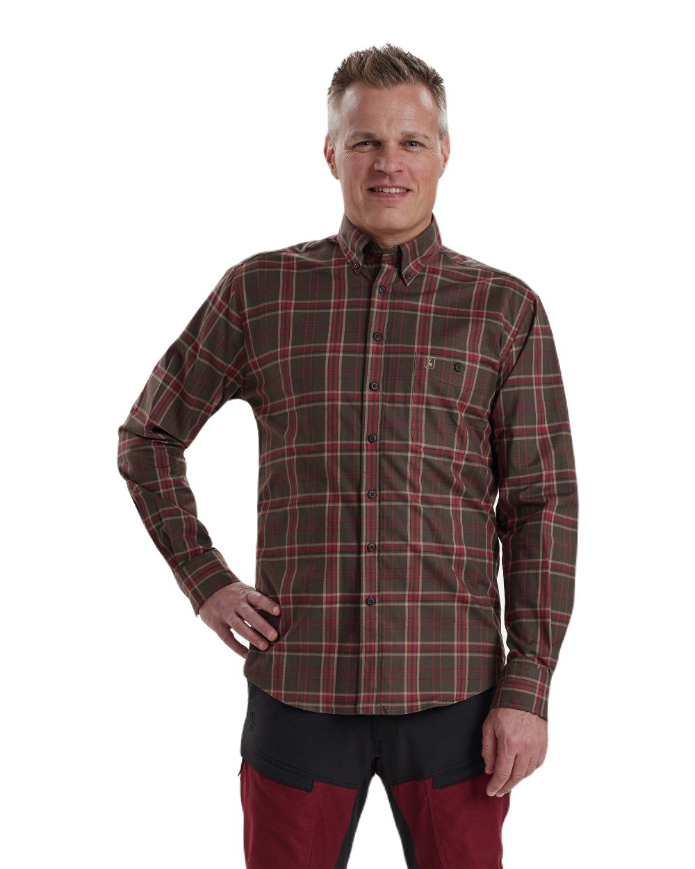Green Check coloured Deerhunter Eli Shirt on white background #colour_green-check