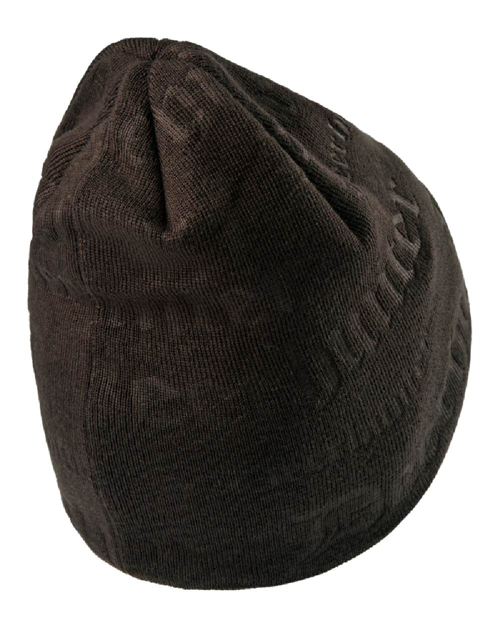 Walnut coloured Deerhunter Embossed Logo Beanie on wood background #colour_walnut