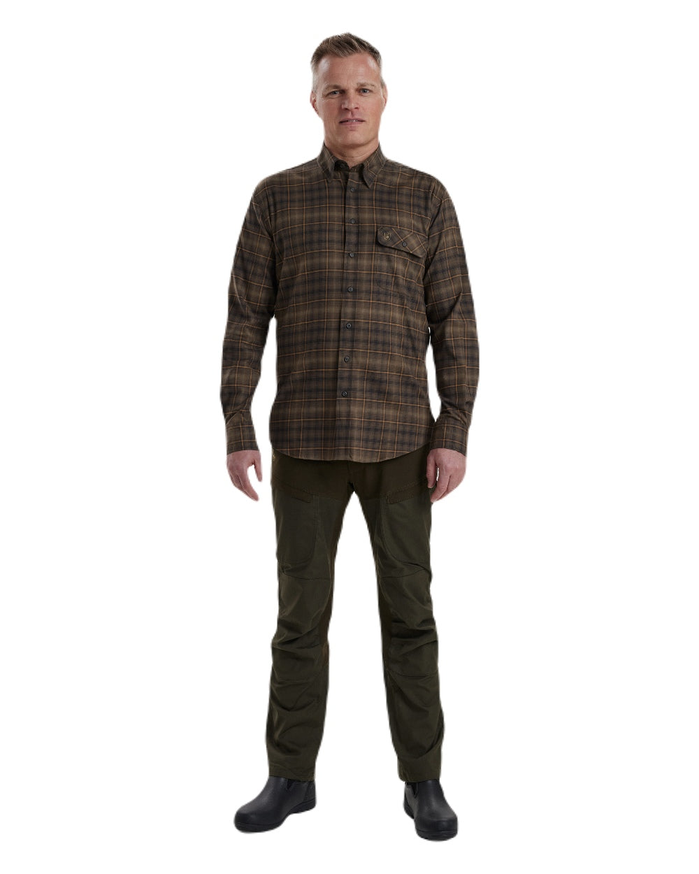Green Check coloured Deerhunter Eric Shirt on white background #colour_green-check