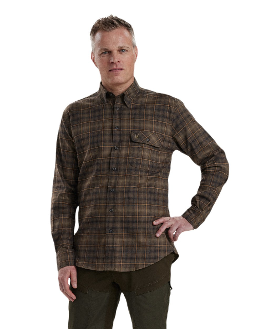 Green Check coloured Deerhunter Eric Shirt on white background #colour_green-check
