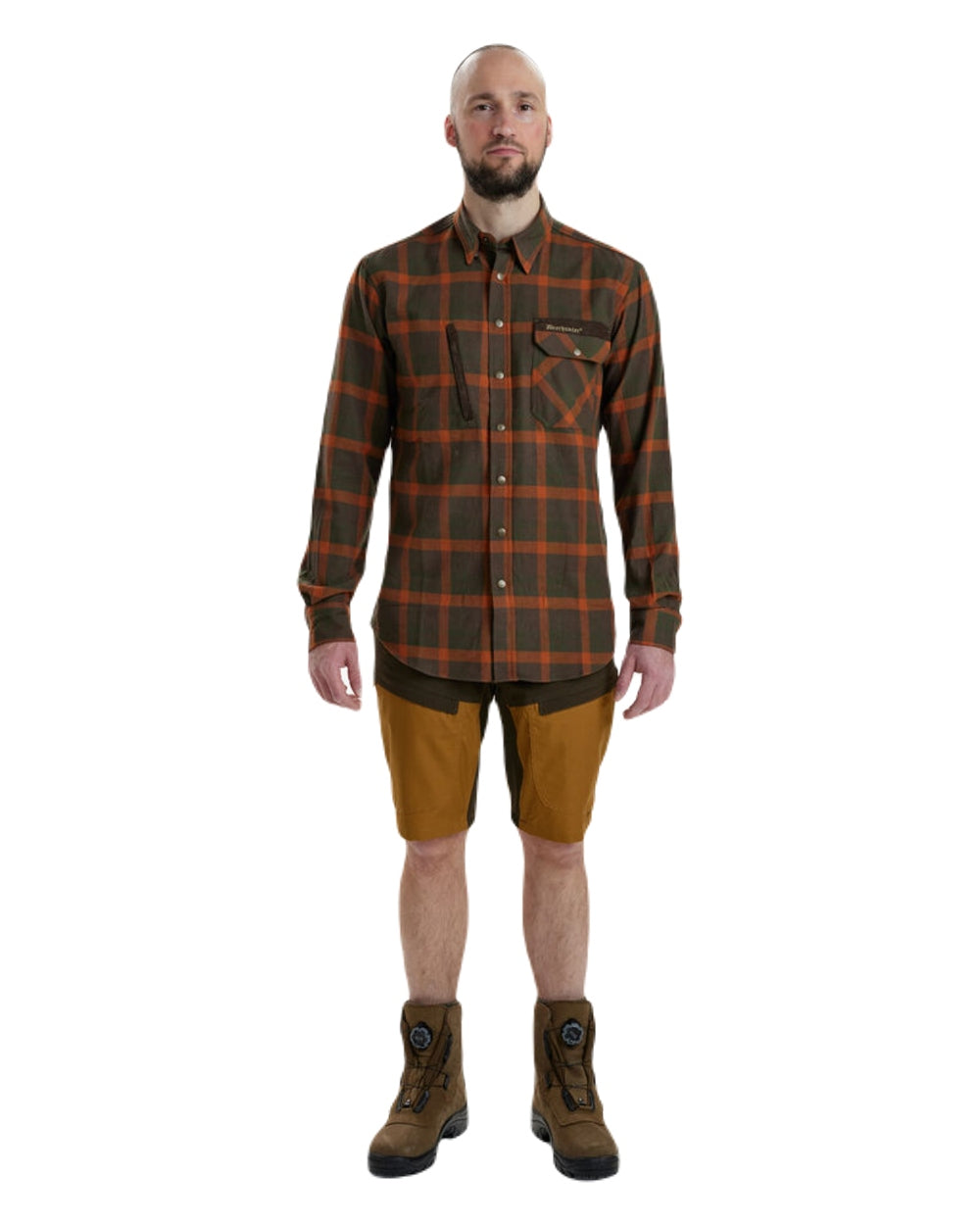 Orange Check coloured Deerhunter Ethan Check Shirt on white background #colour_orange-check